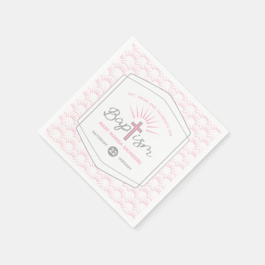 Doop halo en kruis aangepaste roze servet (Hoek)