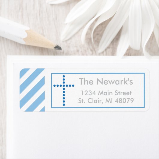 Doop, Heilige Communie | Blauw kruis adreslabel Etiket (Insitu)