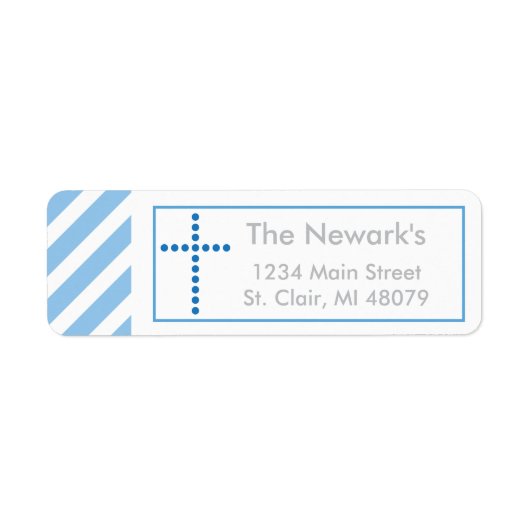 Doop, Heilige Communie | Blauw kruis adreslabel Etiket (Voorkant)