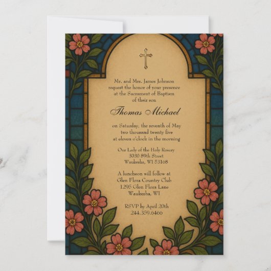 Doop Heilige Familie Glas in Lood Kaart (Voorkant)