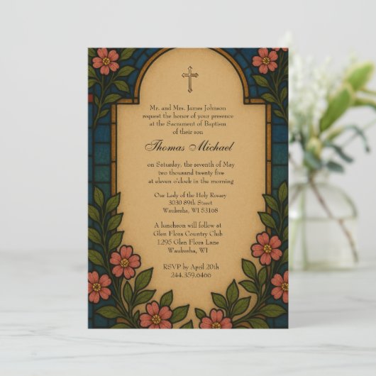 Doop Heilige Familie Glas in Lood Kaart (Staand voorkant)