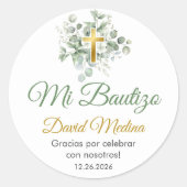Doop in het Spaans Bautismo Schattige groen blad Ronde Sticker (Voorkant)