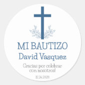 Doop in het Spaans Eenvoudig Bautizo Kruis en blad Ronde Sticker (Voorkant)