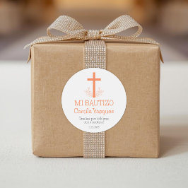 Doop in het Spaans Eenvoudig Bautizo Kruis en blad Ronde Sticker