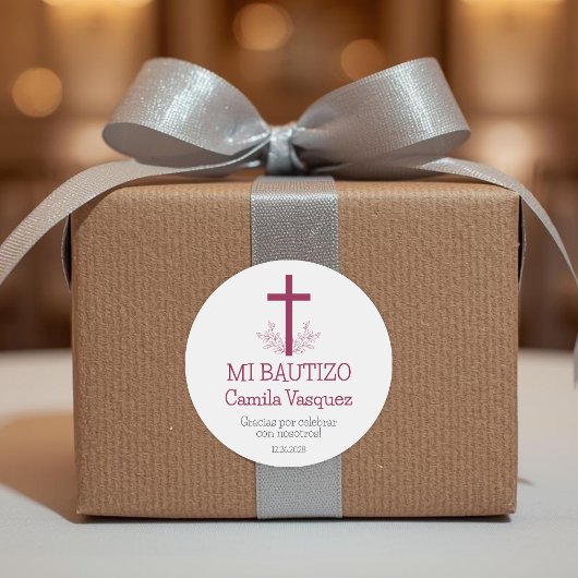 Doop in het Spaans Eenvoudig Bautizo Kruis en blad Ronde Sticker