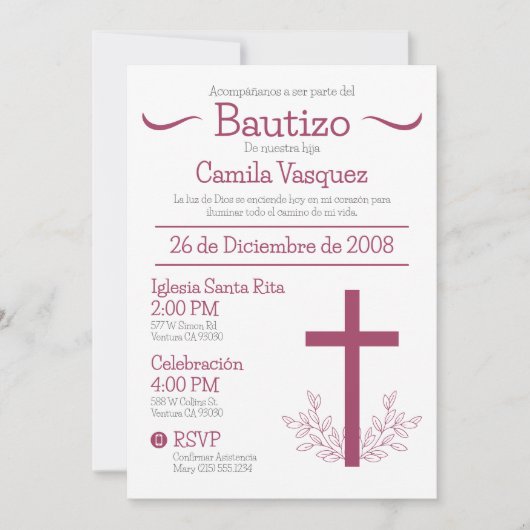 Doop in het Spaans Schattige Bautizo Kruis en blad Kaart (Voorkant)