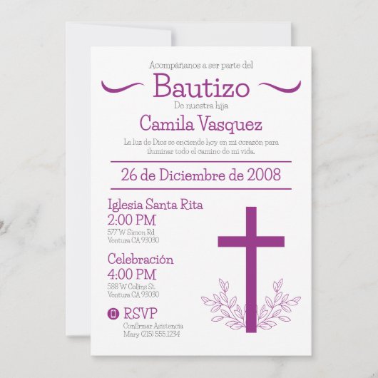 Doop in het Spaans Schattige Bautizo Kruis en blad Kaart (Voorkant)