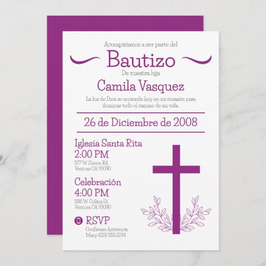 Doop in het Spaans Schattige Bautizo Kruis en blad Kaart (Voorkant / Achterkant)