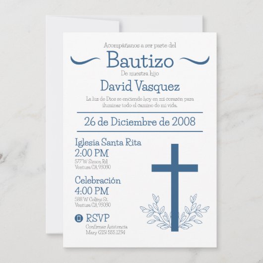 Doop in het Spaans Schattige Bautizo Kruis en blad Kaart (Voorkant)