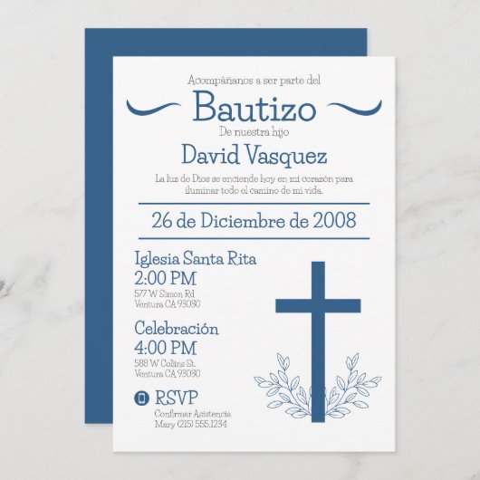 Doop in het Spaans Schattige Bautizo Kruis en blad Kaart (Voorkant / Achterkant)