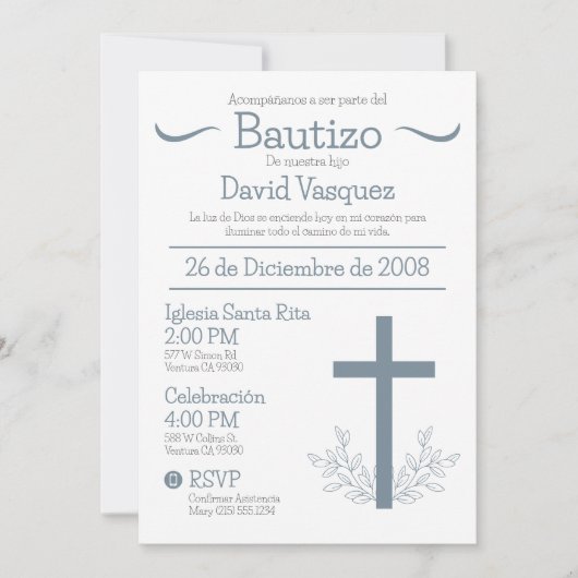 Doop in het Spaans Schattige Bautizo Kruis en blad Kaart (Voorkant)