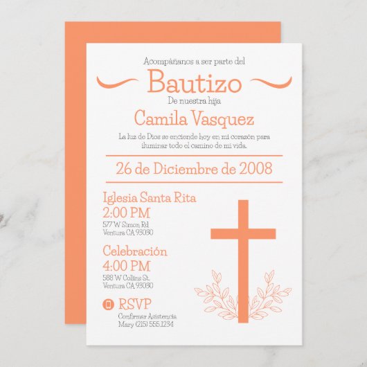 Doop in het Spaans Schattige Doop Kruis en Bladere Kaart (Voorkant / Achterkant)