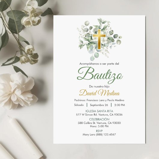 Doop in het Spaans Schattige Waterverf Groen blad Kaart