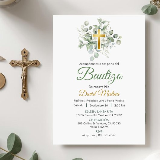 Doop in het Spaans Schattige Waterverf Groen blad Kaart