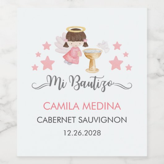 Doop in het Spaans Waterverf Angel Wijn Etiket (Enkel label)