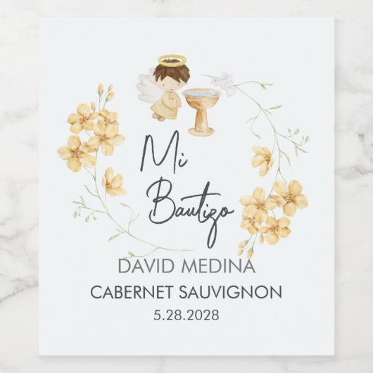 Doop in het Spaans  Waterverf Angel Wijn Etiket (Enkel label)