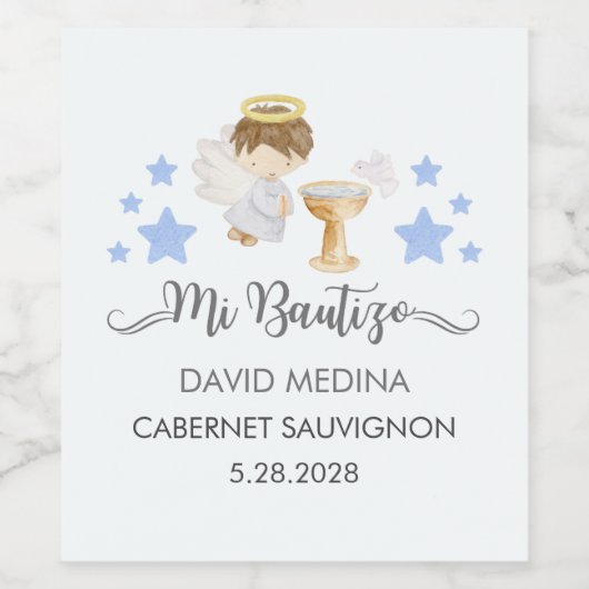 Doop in het Spaans Waterverf Angel Wijn Etiket (Enkel label)