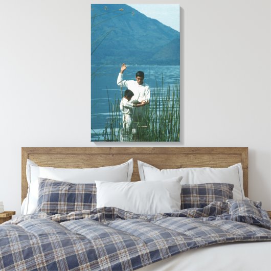 Doop in Lake Atitlan™ versie 2 LDS Art Poster Canvas Afdruk (Insitu (Slaapkamer))