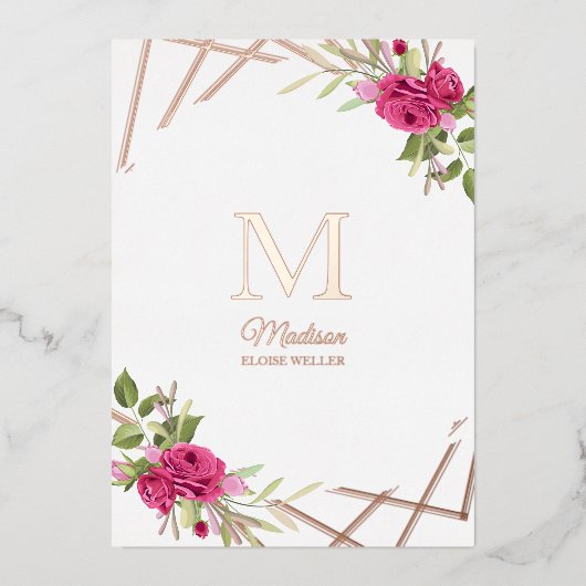 Doop Initiaal Botanische Geometrische Vorm Folie Uitnodiging (Voorkant)