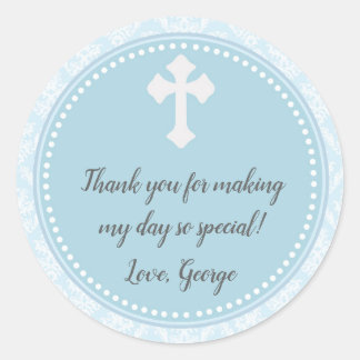 Doop Jongen Blauw Damast Gift Favor Label