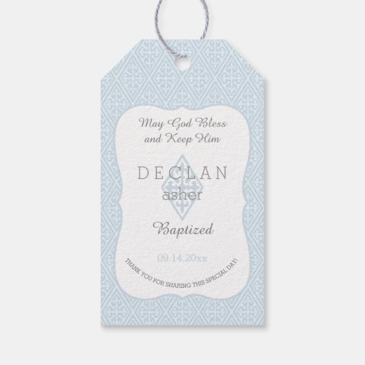 doop | Jongen Blauw Fleur de Lis  Kruis Cadeaulabel (Achterkant)