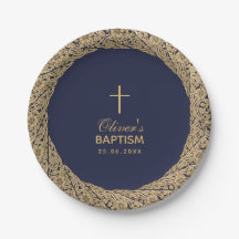 Doop Jongen Navy Blauw Goud Rozen Schrift Vintage