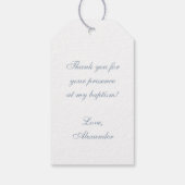 Doop Jongen Stof Blauw Nep Zilver Boog Schrift Cadeaulabel (Achterkant)