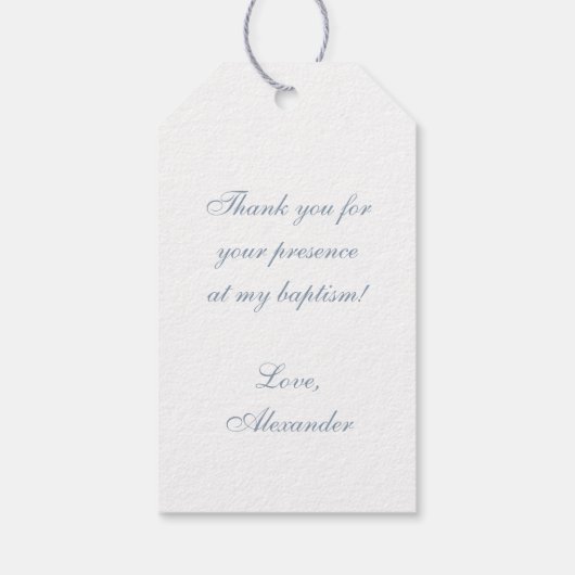 Doop Jongen Stof Blauw Nep Zilver Boog Schrift Cadeaulabel (Achterkant)