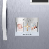 Doop jongen zilveren blauwe foto dank u magneet magnetische uitnodiging