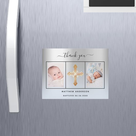 Doop jongen zilveren blauwe foto dank u magneet magnetische uitnodiging