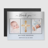 Doop jongen zilveren blauwe foto dank u magneet magnetische uitnodiging (Voorkant / Achterkant)