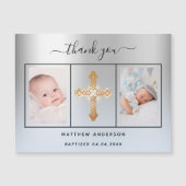 Doop jongen zilveren blauwe foto dank u magneet magnetische uitnodiging (Voorkant)