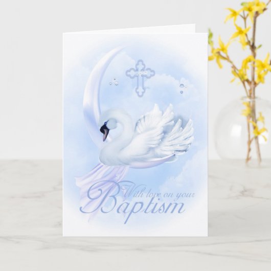 Doop Kaart met Blauwe Zwaan (Gele Bloem)