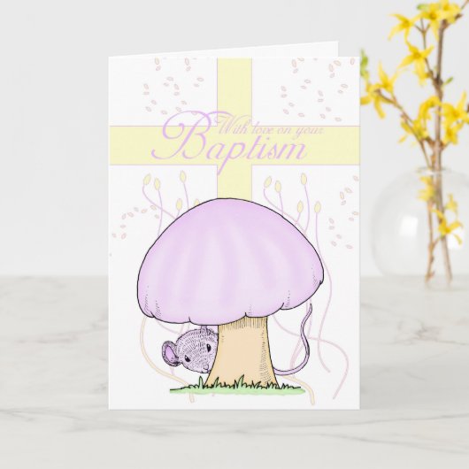 Doop Kaart met kruis en muis (Gele Bloem)