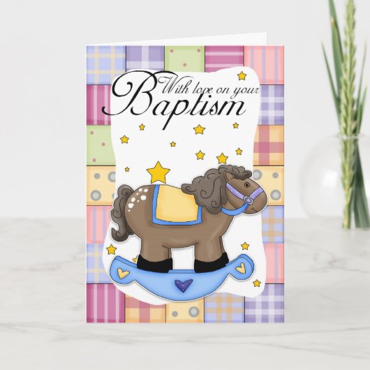Doop Kaart met Rocking Horse Blue (Voorkant)