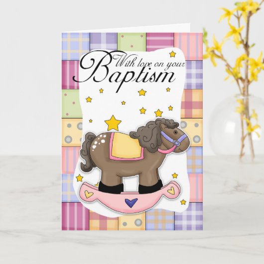 Doop Kaart met Roze Roze (Gele Bloem)