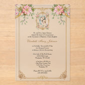 Doop Katholieke Moeder Maria Jezus Roze Bloemen Acryl Uitnodigingen (Voorkant)