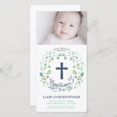 Doop-, kerkgang Foto Kaart Uitnodiging - Jongen (Voorkant / Achterkant)