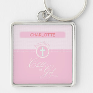 Doop kleindochter, aangepaste naam, roze kind o sleutelhanger