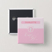 Doop kleindochter, aangepaste naam, roze kind o vierkante button 5,1 cm (Voorkant /achterkant)