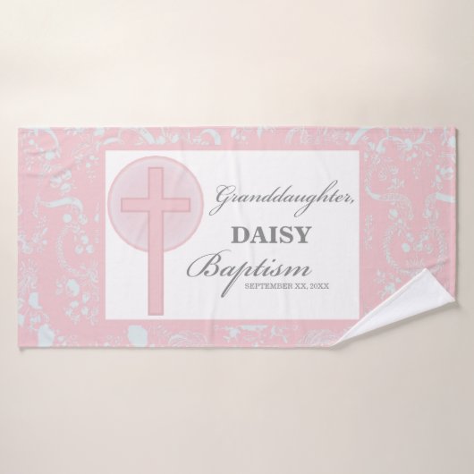 Doop kleindochter roze kant gepersonaliseerd badhanddoek (Badhanddoek)