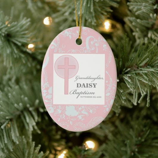 Doop kleindochter roze kant gepersonaliseerd keramisch ornament (Boom)
