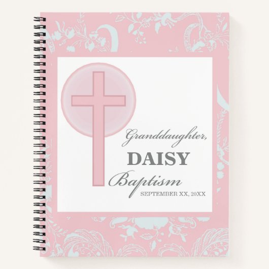 Doop kleindochter roze kant gepersonaliseerd notitieboek (Voorkant)