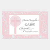 Doop kleindochter roze kant gepersonaliseerd rechthoekige sticker (Voorkant)