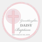 Doop kleindochter roze kant gepersonaliseerd ronde sticker (Voorkant)
