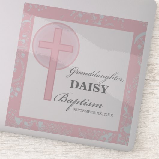 Doop kleindochter roze kant gepersonaliseerd sticker (Detail)