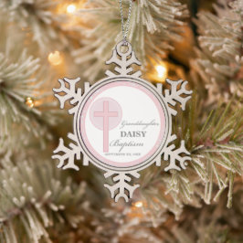 Doop kleindochter roze kant gepersonaliseerd tin sneeuwvlok ornament