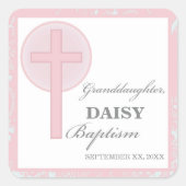 Doop kleindochter roze kant gepersonaliseerd vierkante sticker (Voorkant)