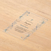 Doop kleine blauwe waterverf bloemetjes acryl uitnodigingen (Laagn)