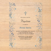 Doop kleine blauwe waterverf bloemetjes acryl uitnodigingen (Voorkant)